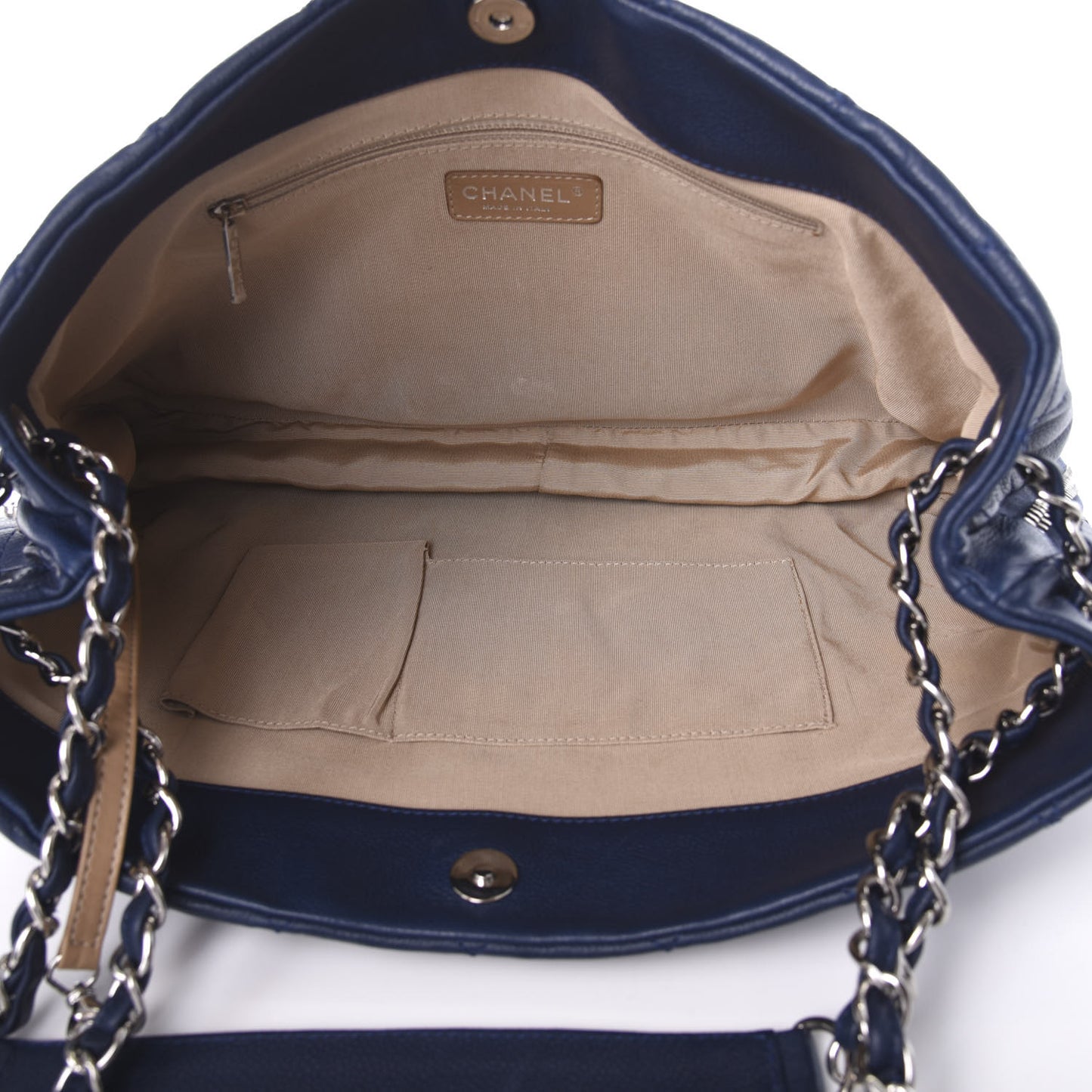 Caviar Quilted Expandable Zip Shoulder Bag Blue