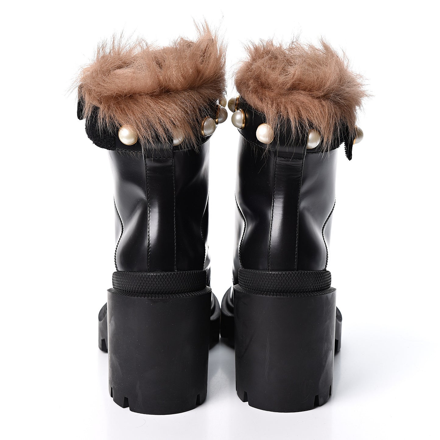 Magnum Calfskin Fur Pearl Lace Up Combat Ankle Boots 35 Black Naturale