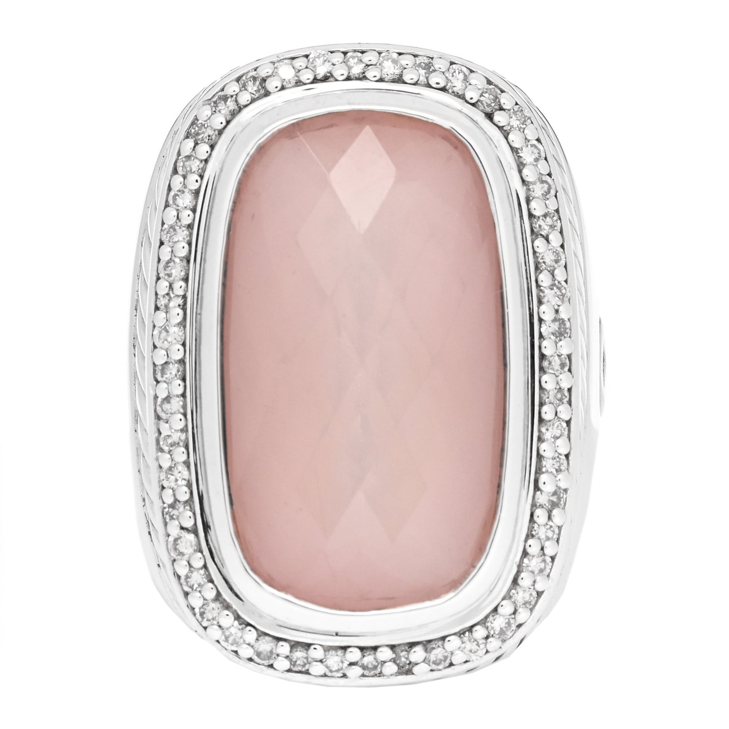 Sterling Silver Diamond Rose Quartz 21mm Albion Statement Ring 52 6