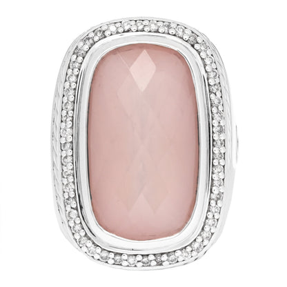 David Yurman Sterling Silver Diamond Rose Quartz 21mm Albion Statement Ring 52 6 1 of 7