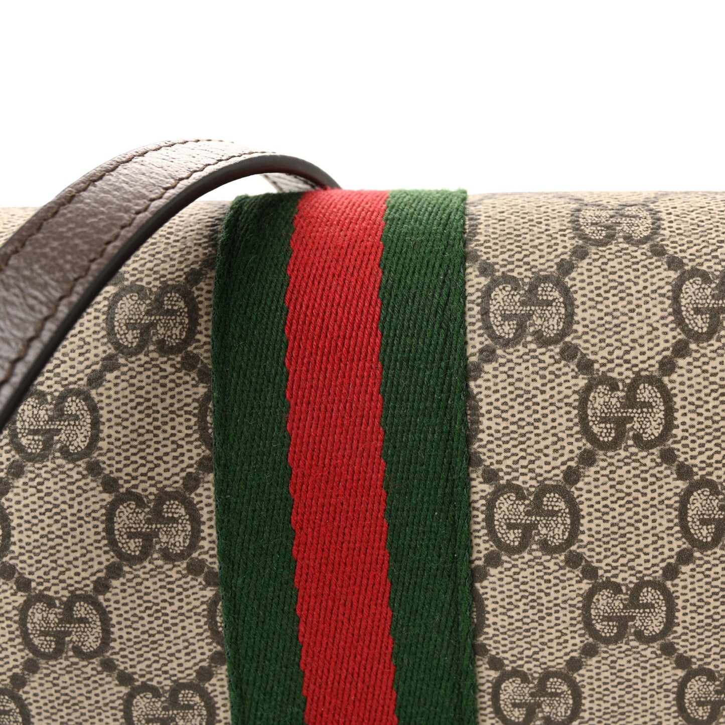 GG Supreme Monogram Textured Dollar Calfskin Web Mini Ophidia Flap Shoulder Bag Beige Ebony New Acero