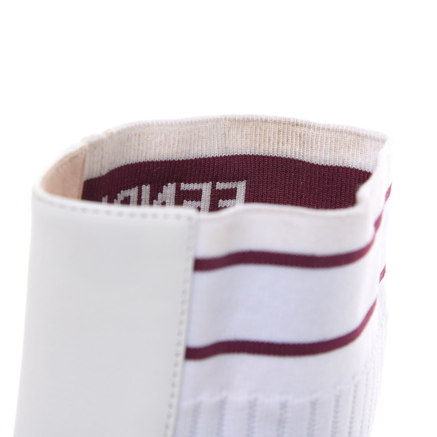Vitellino Stretch Fabric Logo Rockoko Low Heel Sock Boots 39 White Bordeaux