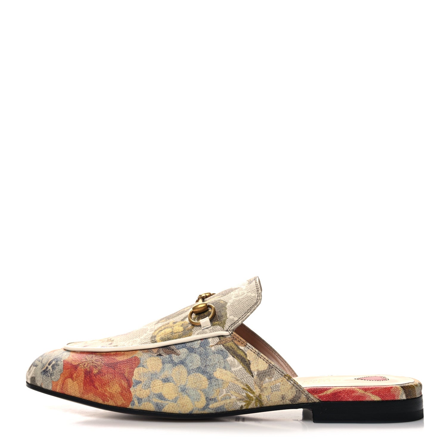 Gucci GG Supreme Monogram Malaga Kid Water Flora Womens Princetown Slippers 40 Beige White Multicolor Mystic White 1 of 9