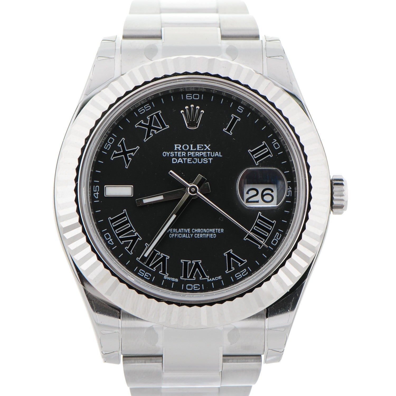 Rolex Stainless Steel 18K White Gold 41mm Oyster Perpetual Datejust Watch Black Roman 116334 1 of 9