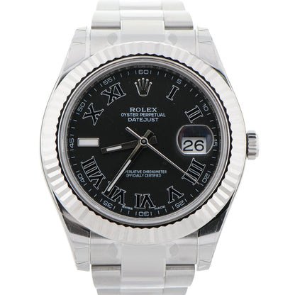 Rolex Stainless Steel 18K White Gold 41mm Oyster Perpetual Datejust Watch Black Roman 116334 1 of 9