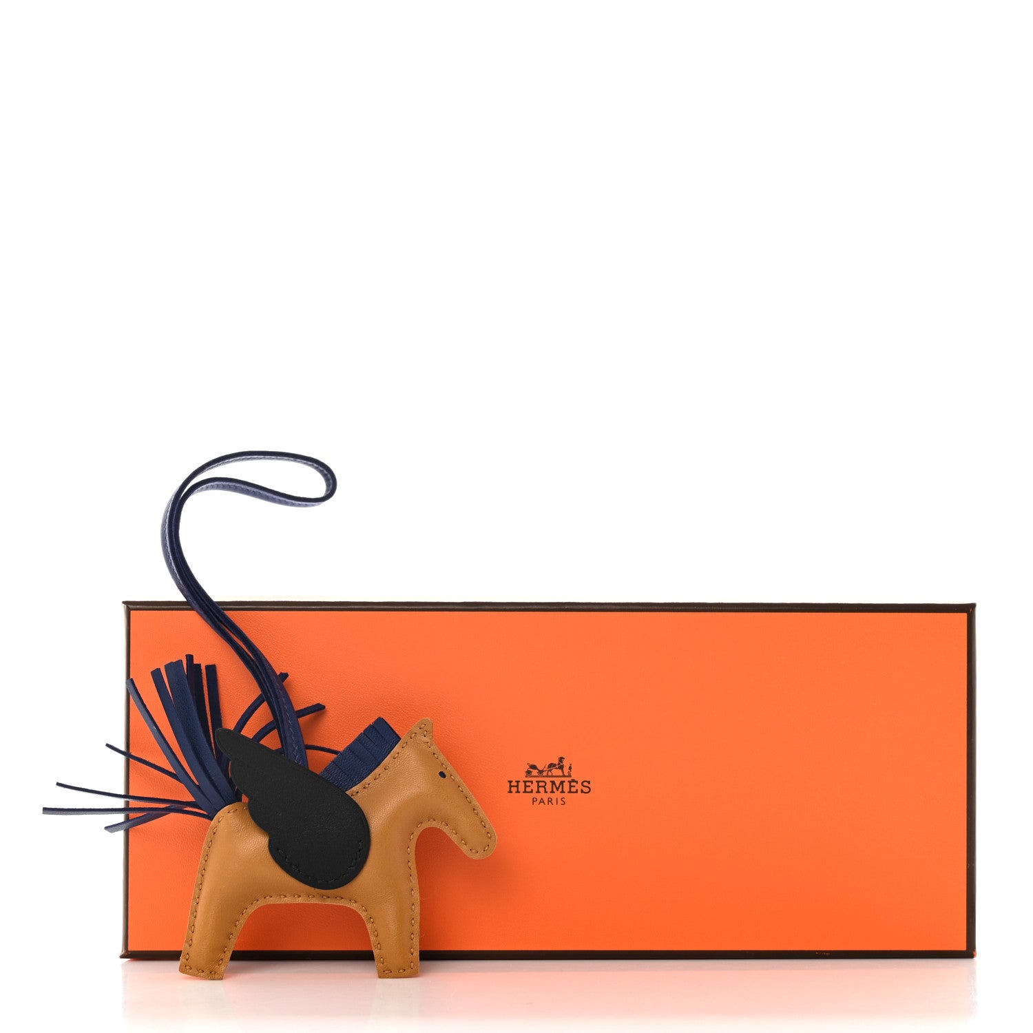 Hermes Milo Lambskin Grigri Rodeo Pegase Horse Bag Charm PM Sesame Black Bleu Saphir 5 of 5