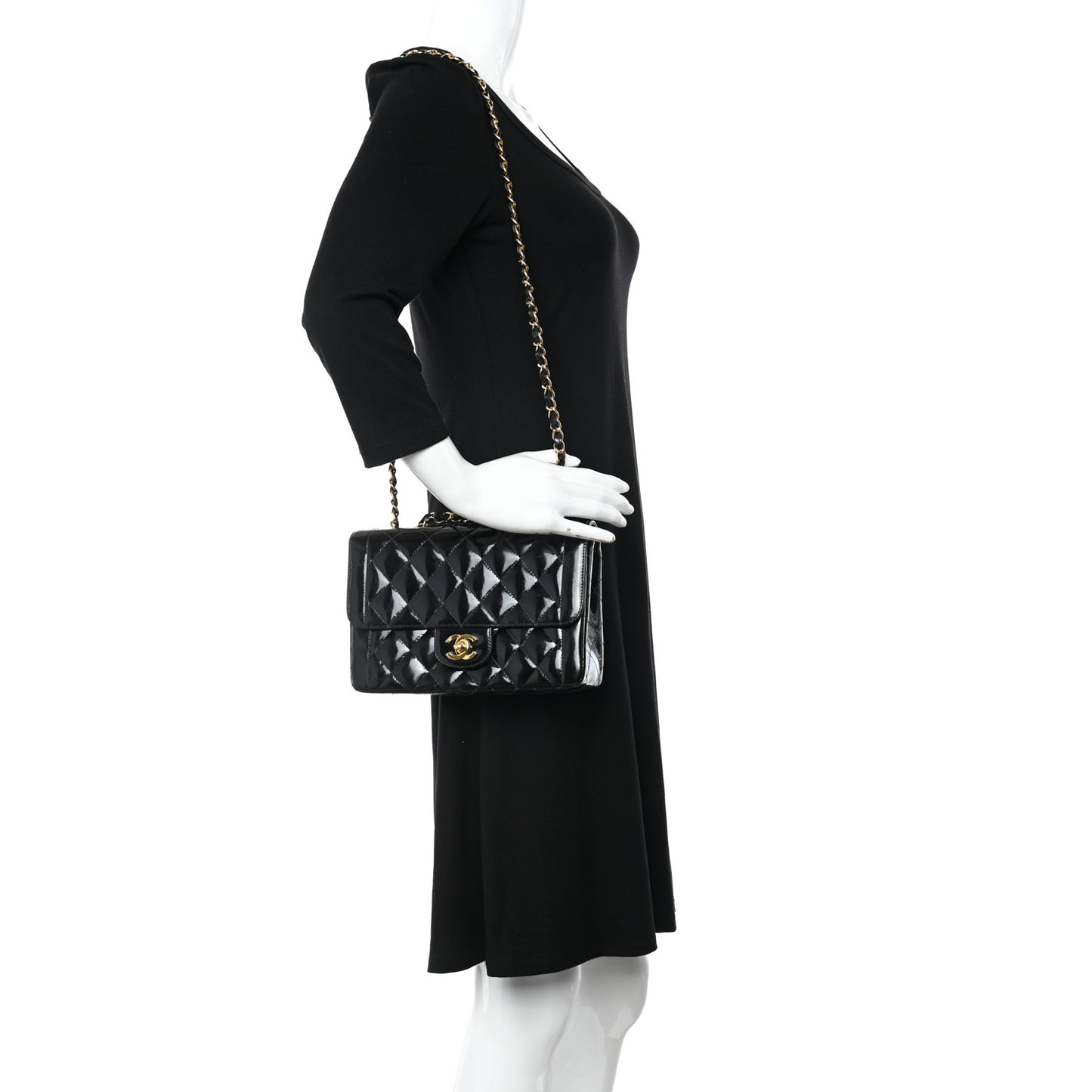 Patent Quilted Small Single Flap Black
