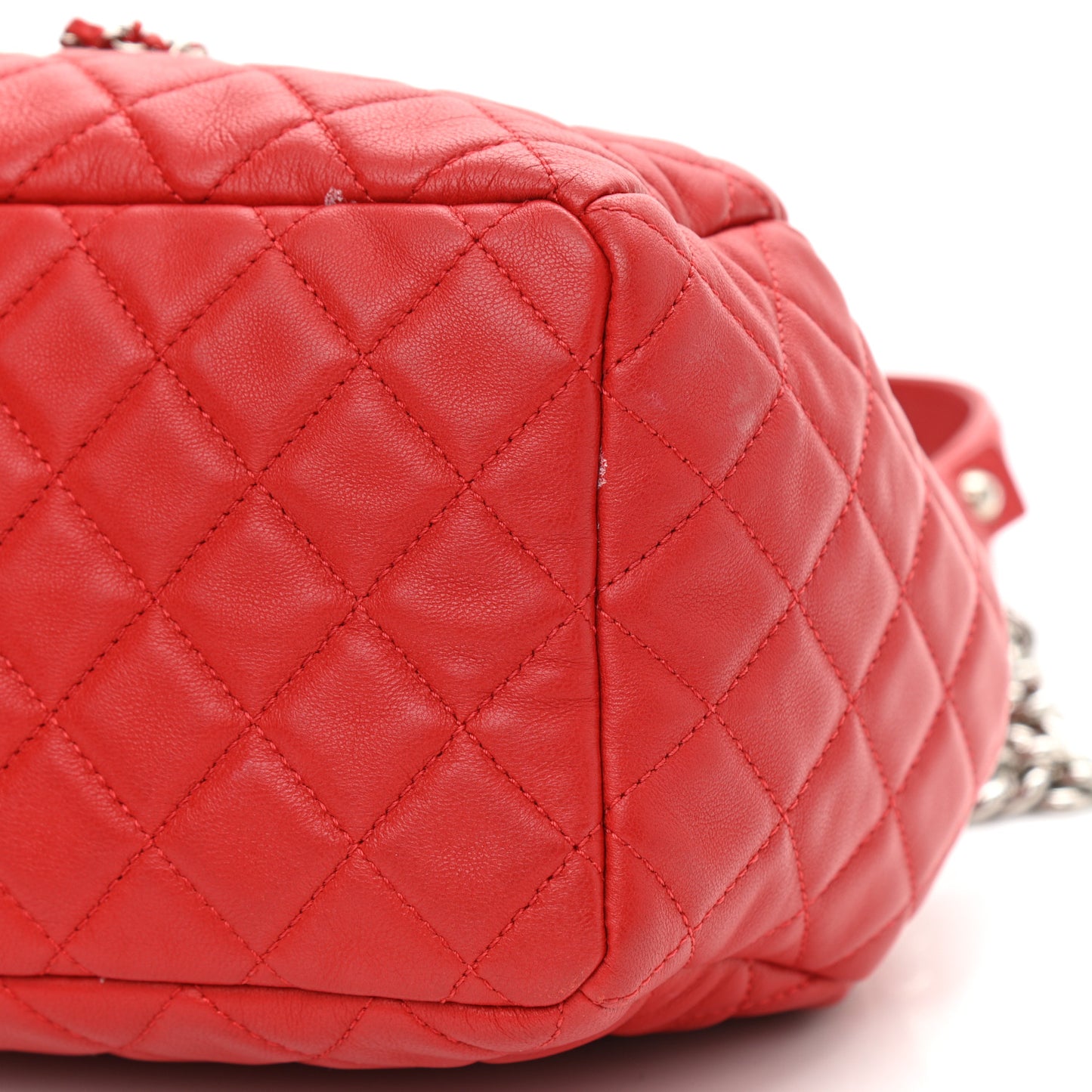 Lambskin Quilted Small CC Chain Drawstring Bucket Bag Red