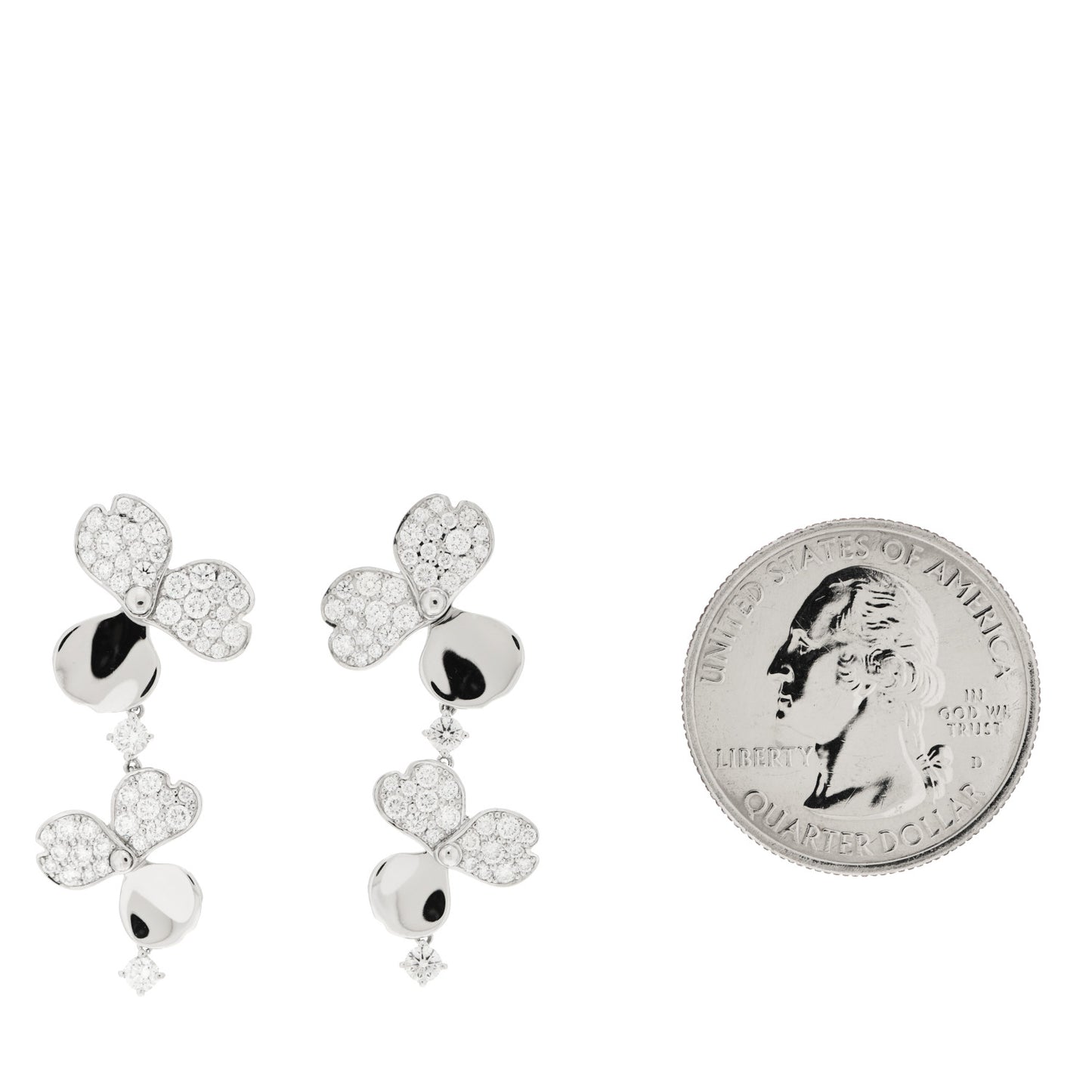 Platinum Diamond Paper Flowers Cluster Drop Earrings