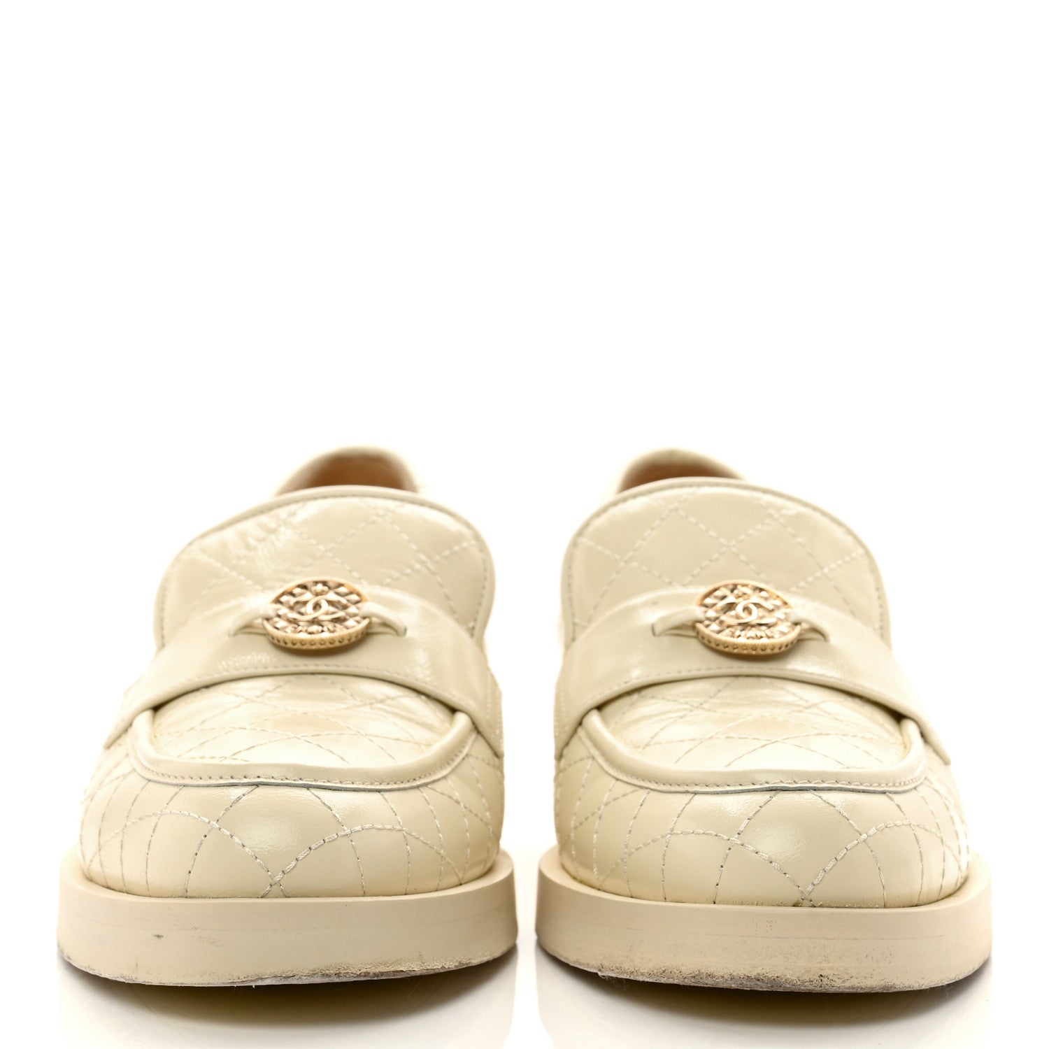 Chanel Calfskin Stitched CC Loafers 39 Ivory 2 of 10