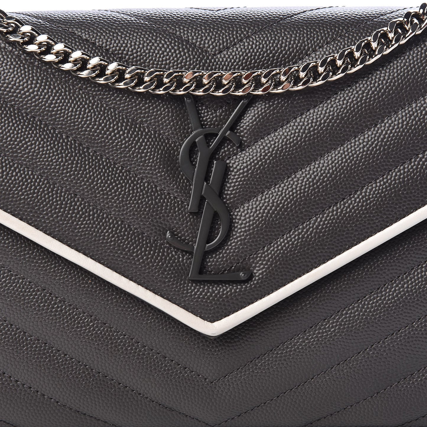 Grain De Poudre Matelasse Chevron Monogram Chain Wallet Grey White