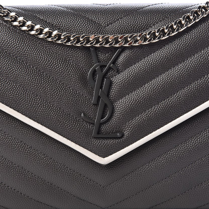 Saint Laurent Grain De Poudre Matelasse Chevron Monogram Chain Wallet Grey White 10 of 10