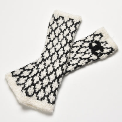 Chanel Cashmere Silk CC Arm Warmers White Black 2 of 4