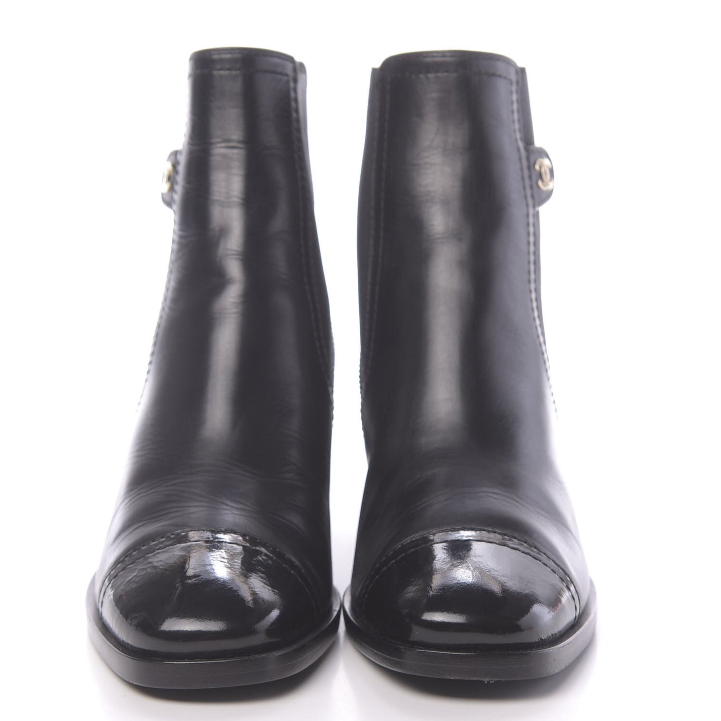 Calfskin Patent Cap Toe Short Boots 36 Black