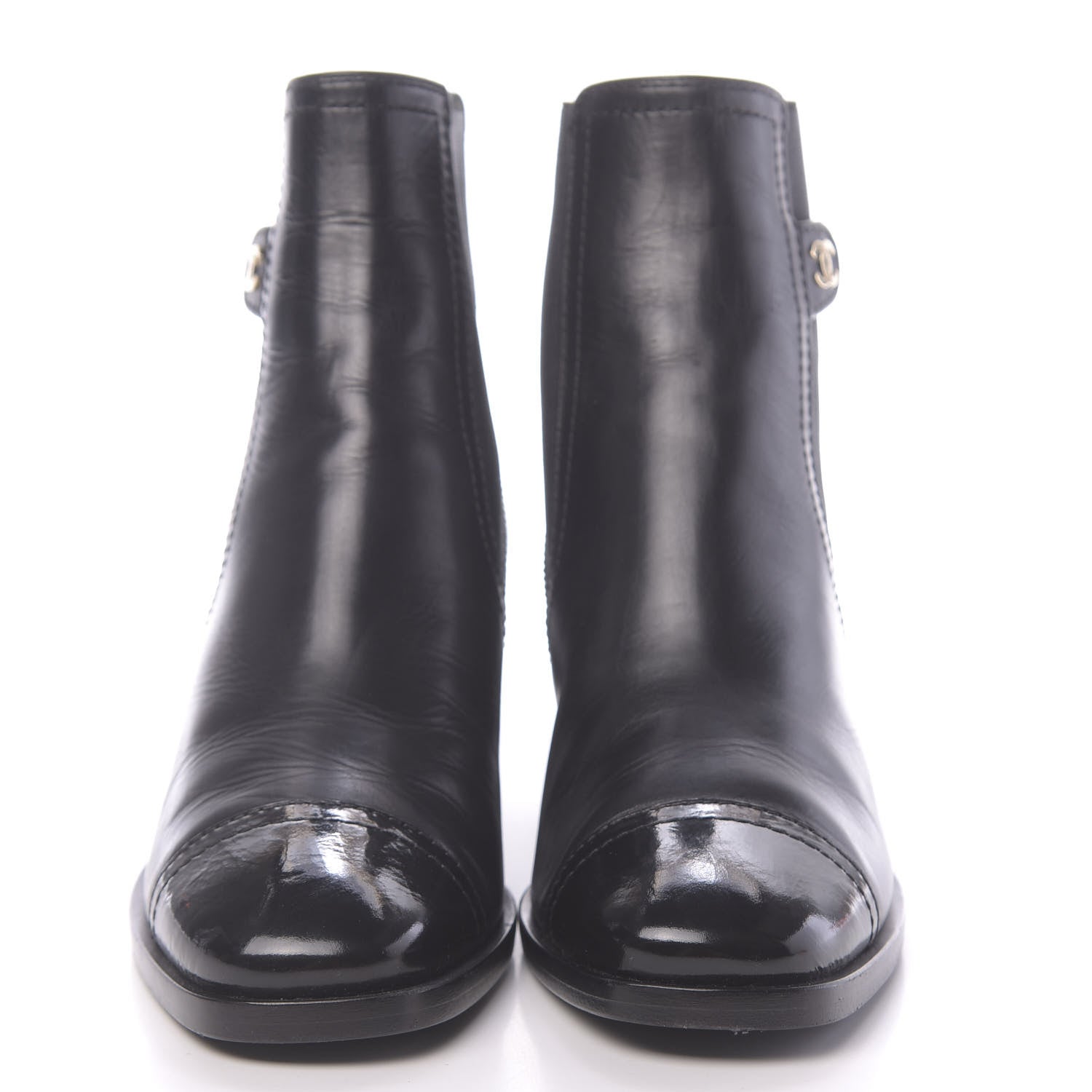 Chanel Calfskin Patent Cap Toe Short Boots 36 Black 2 of 10