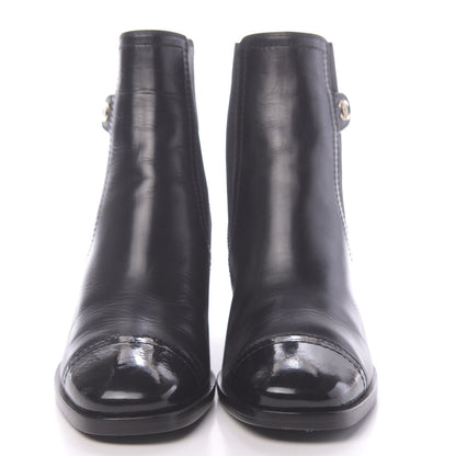 Chanel Calfskin Patent Cap Toe Short Boots 36 Black 2 of 10