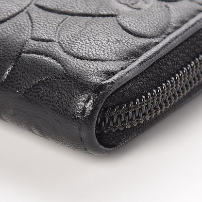 Chanel Lambskin Camellia Embossed Large Zip Around Gusset Wallet Black 10 of 10