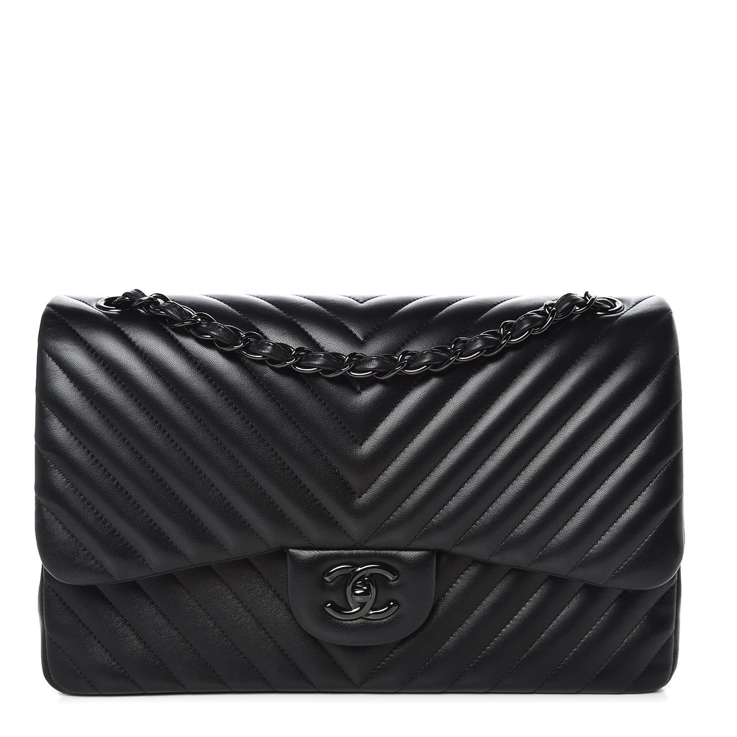 Lambskin Chevron Quilted Jumbo Double Flap So Black