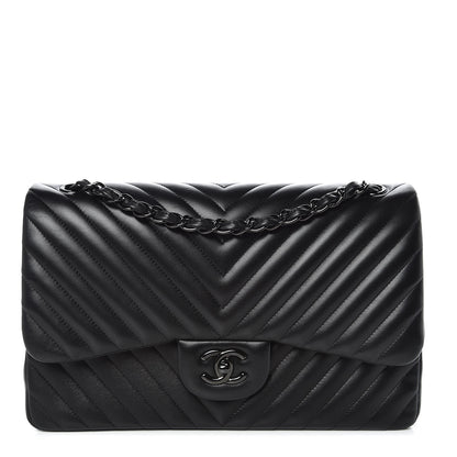 Chanel Lambskin Chevron Quilted Jumbo Double Flap So Black 1 of 11