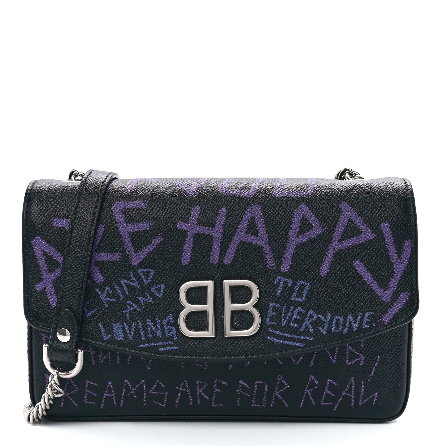 Grained Calfskin Graffiti BB Chain Wallet Black Bleu Violet