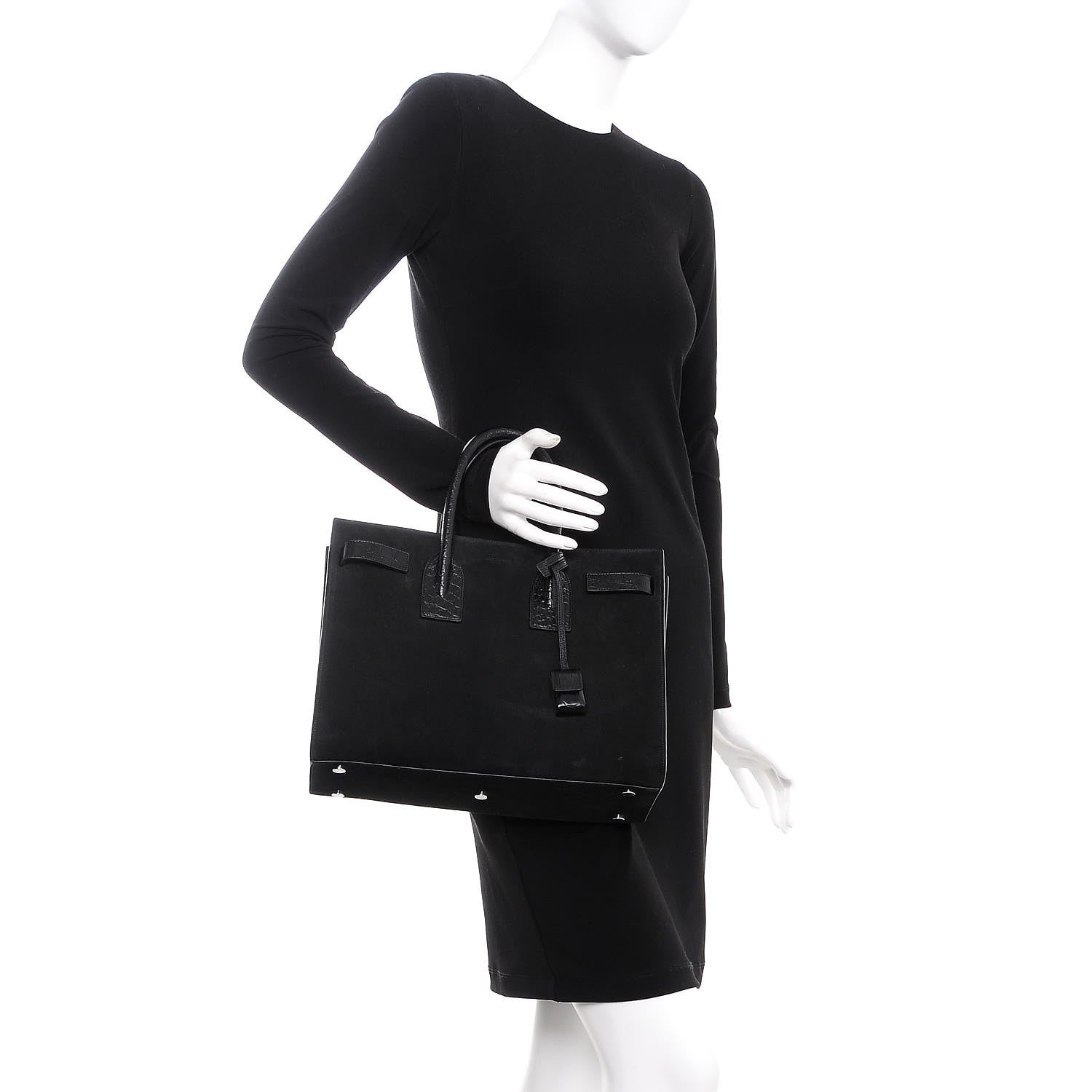 Saint Laurent Suede Crocodile Embossed Small Sac De Jour Black 3 of 11