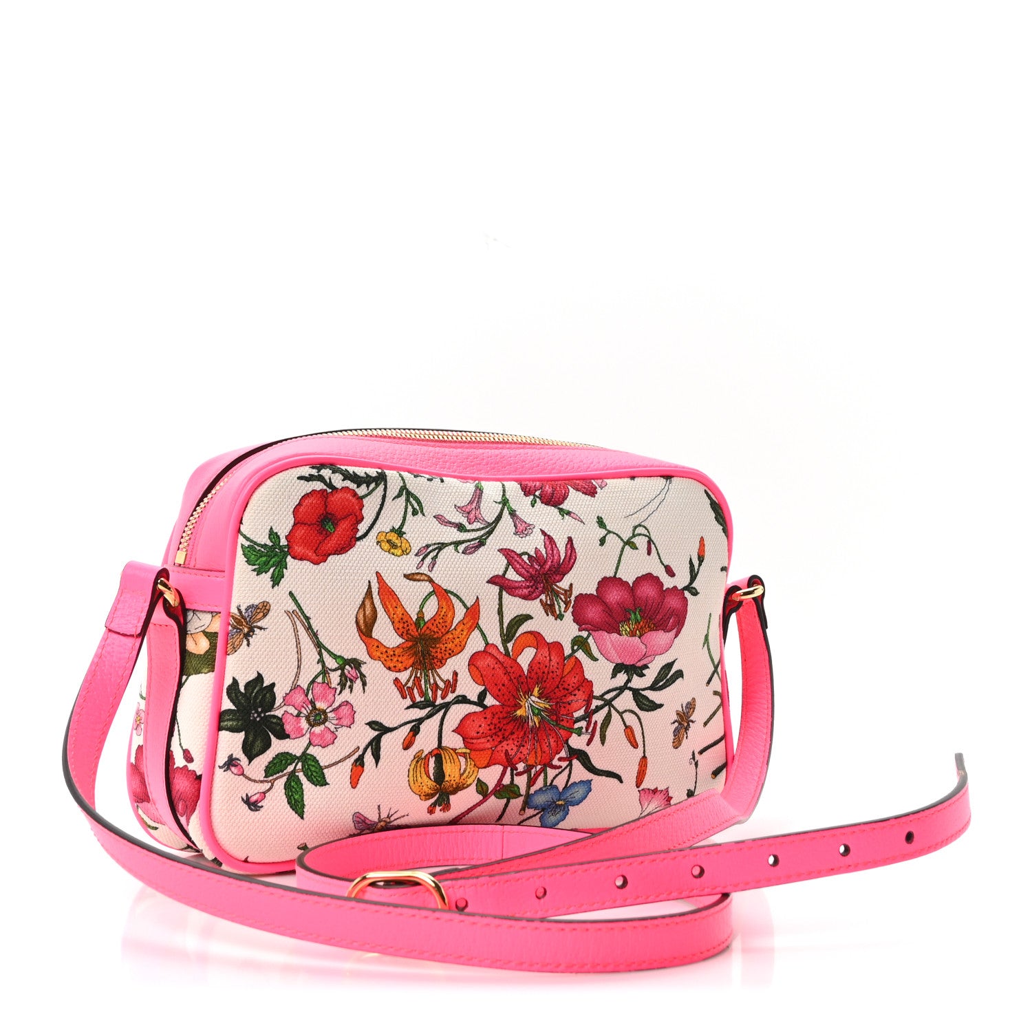 Gucci Canvas Flora Floral Shoulder Bag White Fuchsia Fluo 3 of 10