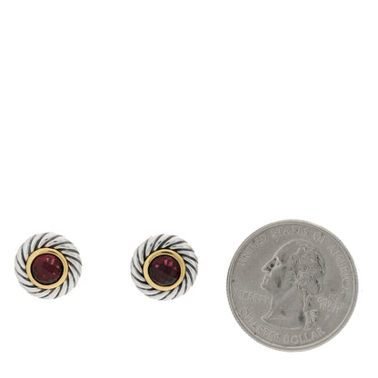 David Yurman Sterling Silver 18K Yellow Gold Garnet Cookie Cable Earrings 2 of 4