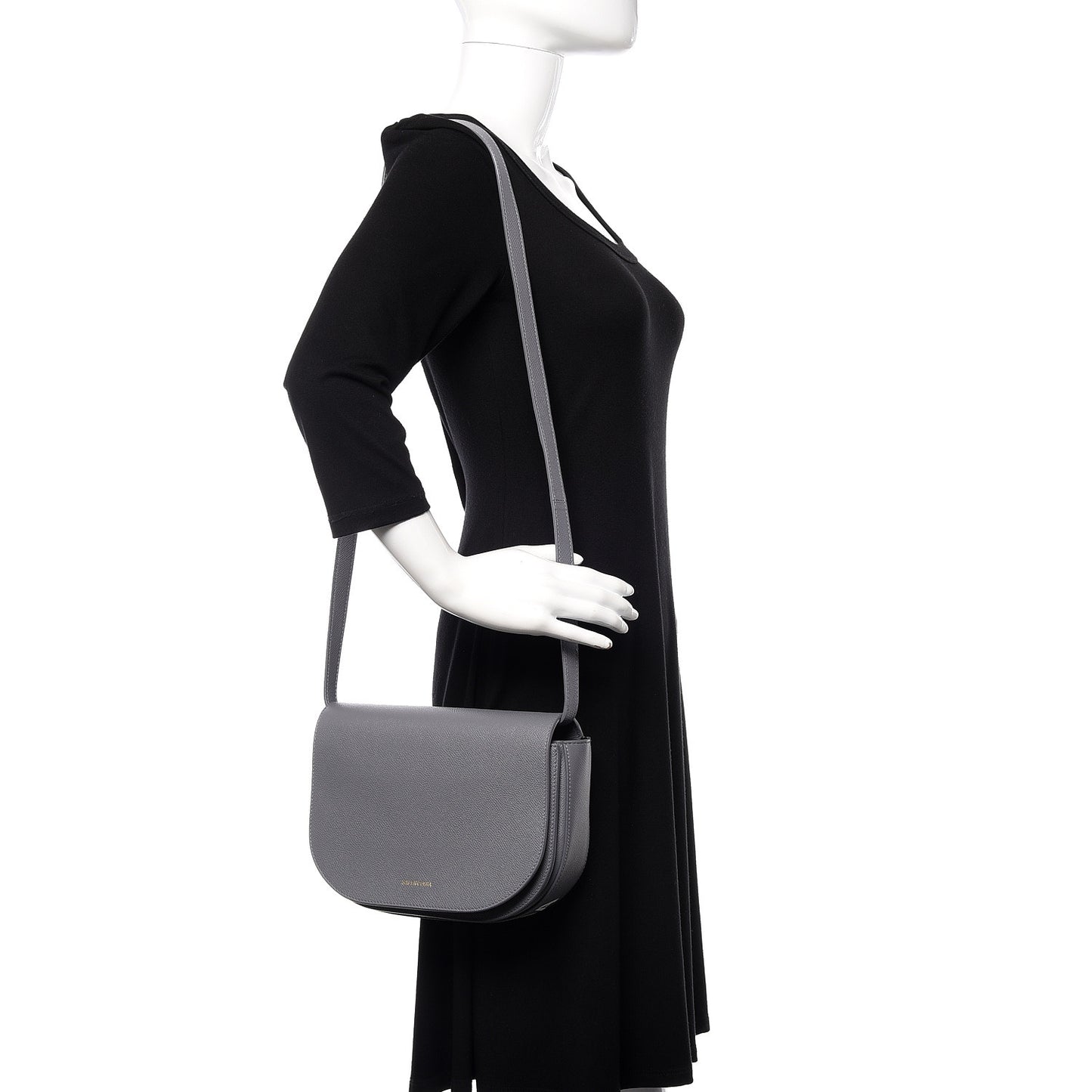 Grained Calfskin Logo S Ville Day Bag Gris Perle Fonce White