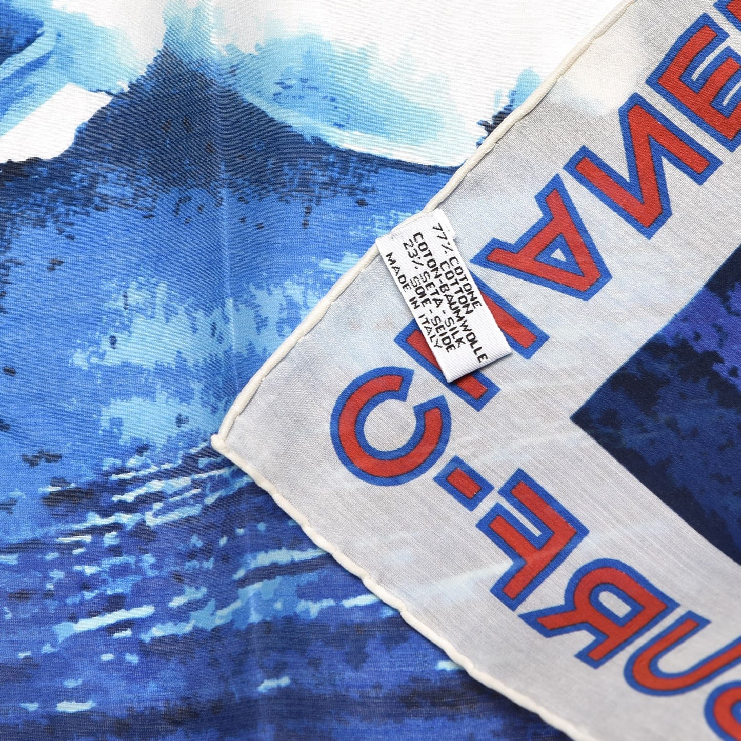 Silk Cotton Surf Square Scarf Blue