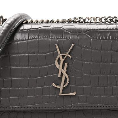 Saint Laurent Calfskin Crocodile Embossed Monogram Sunset Chain Wallet Asphalt 8 of 12