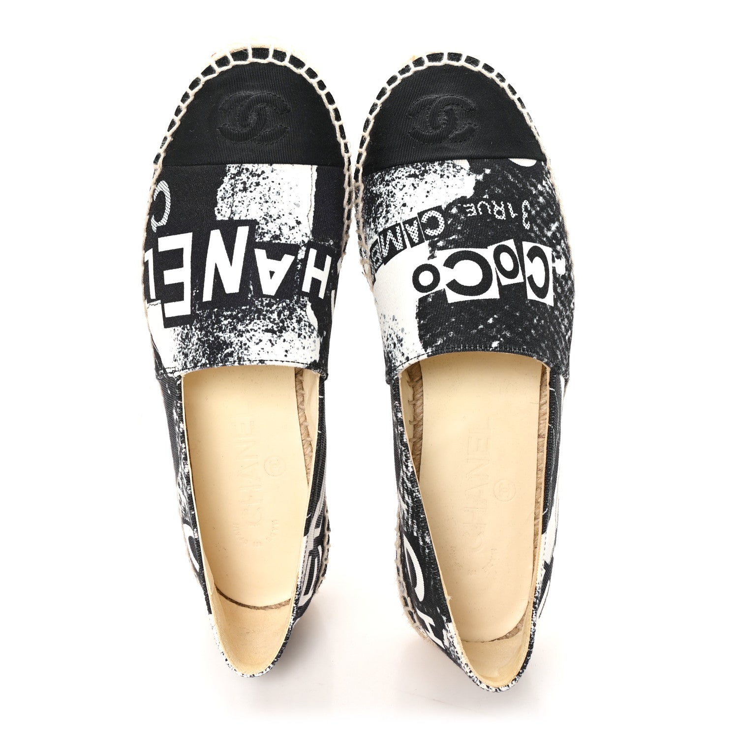 Chanel Printed Canvas Grosgrain 31 Rue Cambon Espadrilles 37 Black
