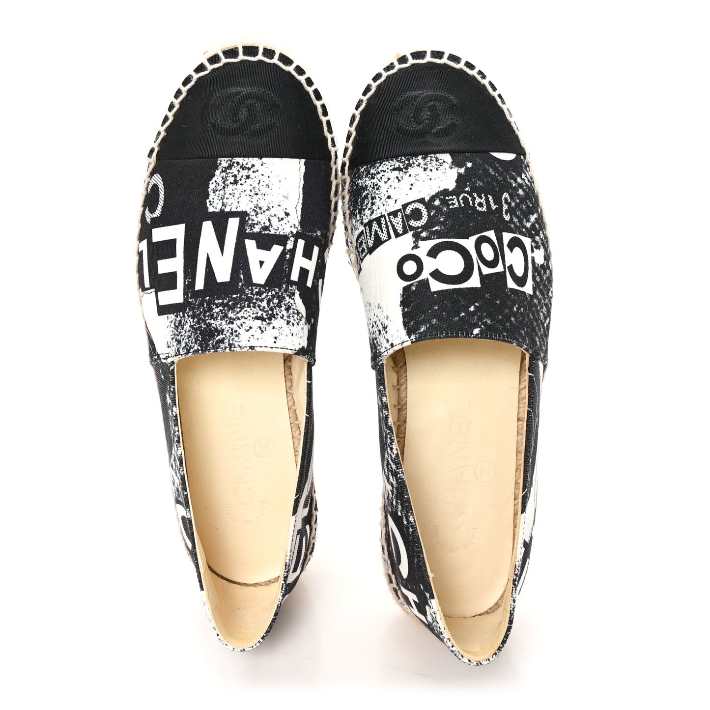 Printed Canvas Grosgrain 31 Rue Cambon Espadrilles 37 Black White