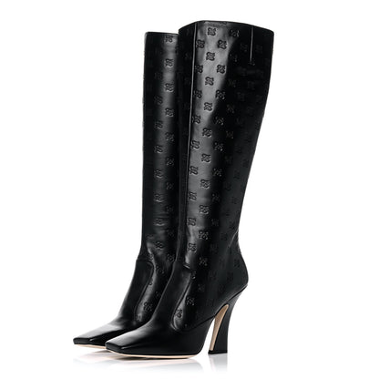 Fendi Vitello Karligraphy Embossed FFreedom Knee High Boots 39.5 Black 3 of 10