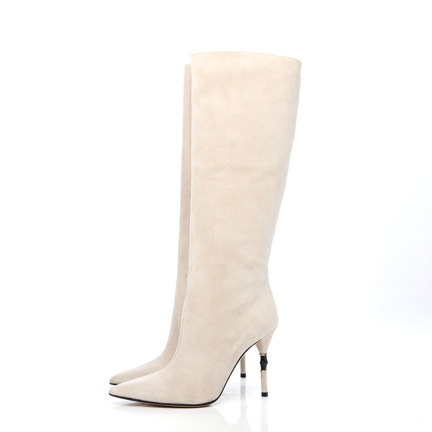 Gucci Suede Bamboo Knee High Boot 37.5 Off White 3 of 8