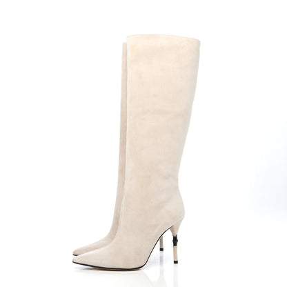 Gucci Suede Bamboo Knee High Boot 37.5 Off White 3 of 8