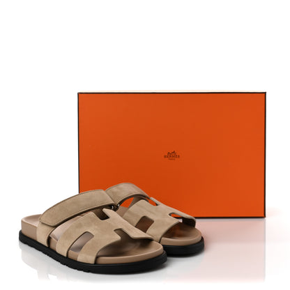 Hermes Suede Goatskin Womens Chypre Sandals 37 Beige Argile 9 of 9