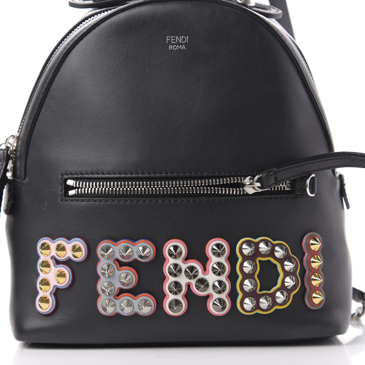 Fendi Vitello Century Fun Fair Metal Studded Mini Backpack Black Multicolor 10 of 10