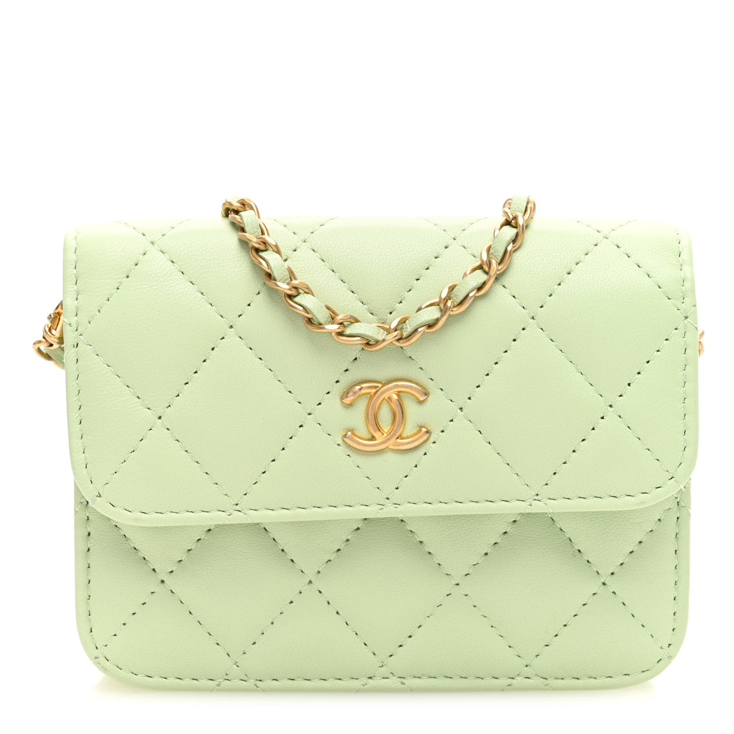 Chanel Lambskin Quilted Pearl Crush Clutch With Chain Light Green 1 of 11