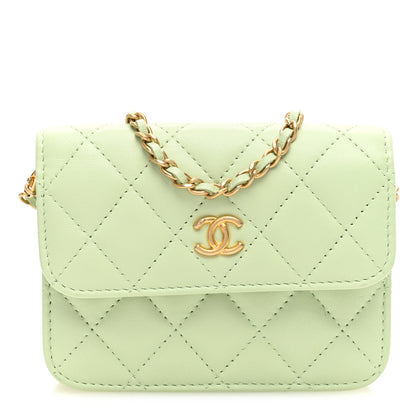 Chanel Lambskin Quilted Pearl Crush Clutch With Chain Light Green 1 of 11