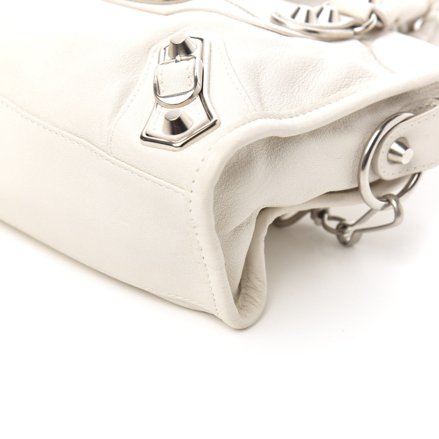 Chevre Silver Metallic Edge Hardware Mini City White