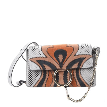 Chloe Calfskin Suede Paisley Patchwork Perforated Small Faye Shoulder Bag Airy Grey 1 of 7
