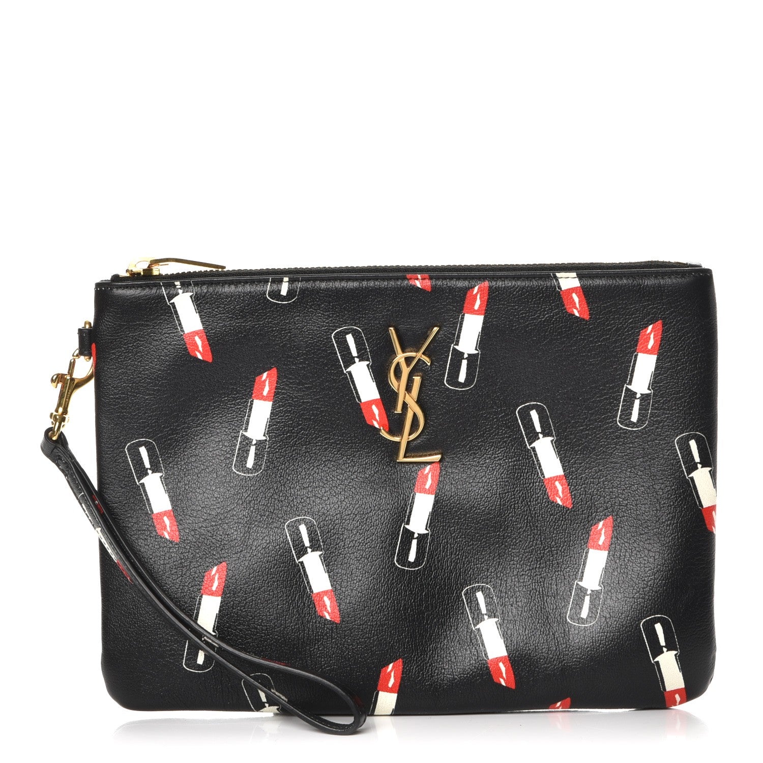 Saint Laurent Calfskin Lipstick Print Monogram Pouch Black 1 of 9
