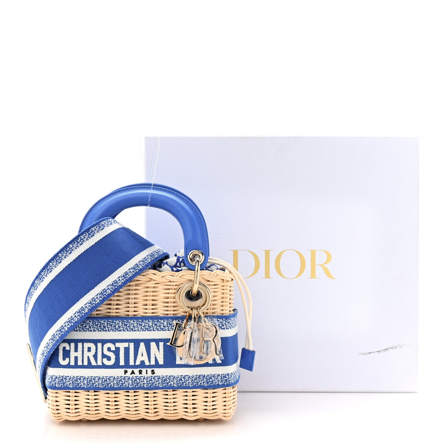 Wicker Oblique Mini Lady Dior Bag Florescent Blue