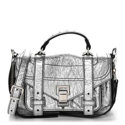 Proenza Schouler Metallic Paper Lambskin Medium PS1 Plus Zip Satchel Gun Metal 1 of 12