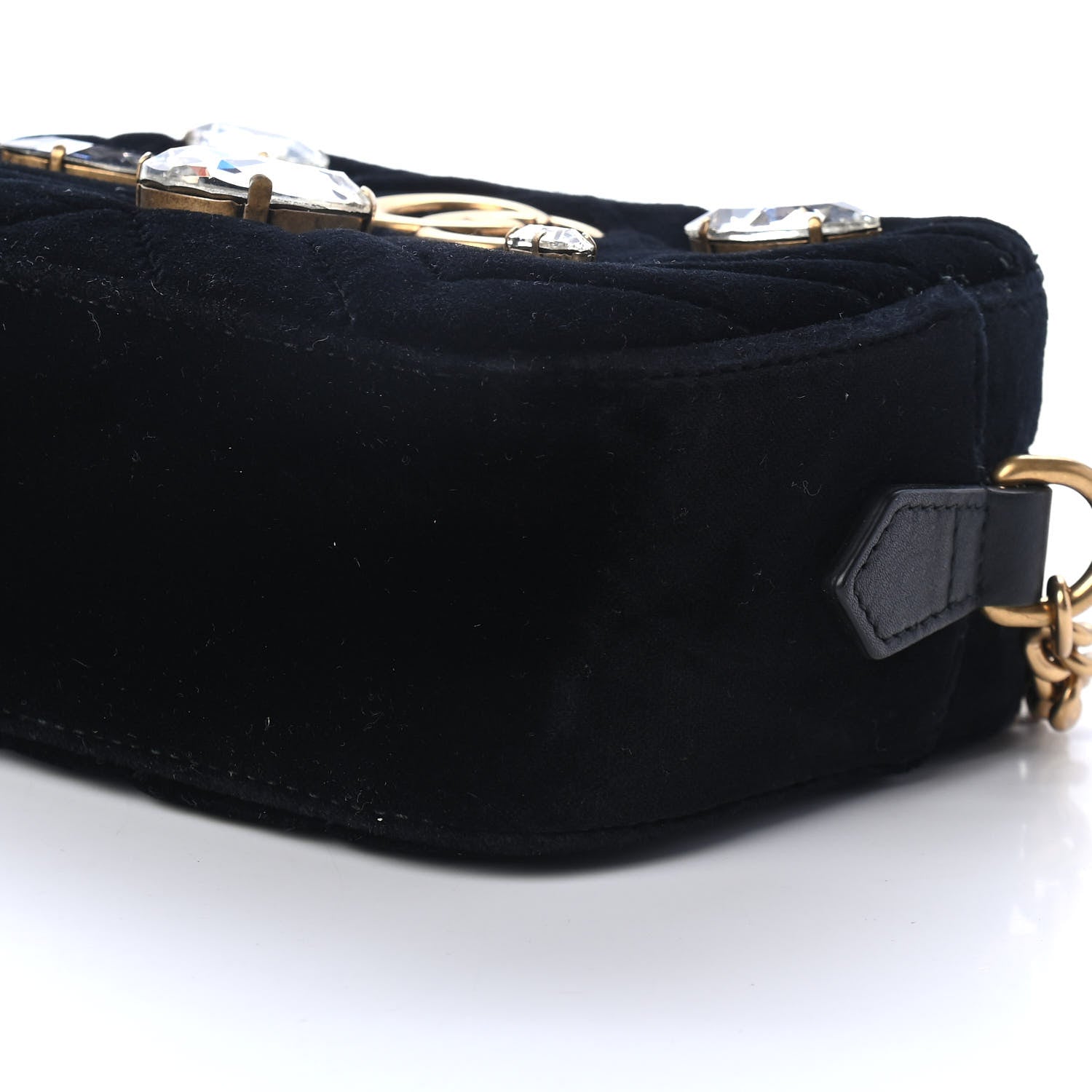 Gucci Velvet Matelasse Marquise Crystals Mini GG Marmont Chain Shoulder Bag Black 9 of 10
