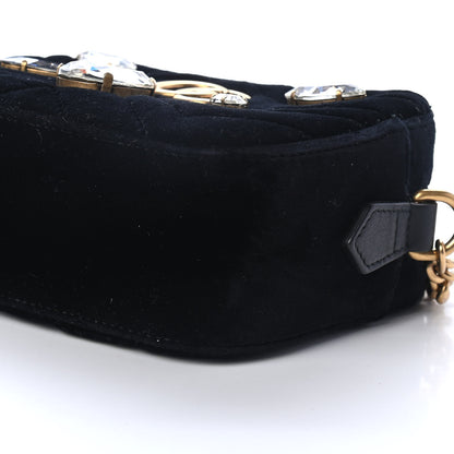 Gucci Velvet Matelasse Marquise Crystals Mini GG Marmont Chain Shoulder Bag Black 9 of 10