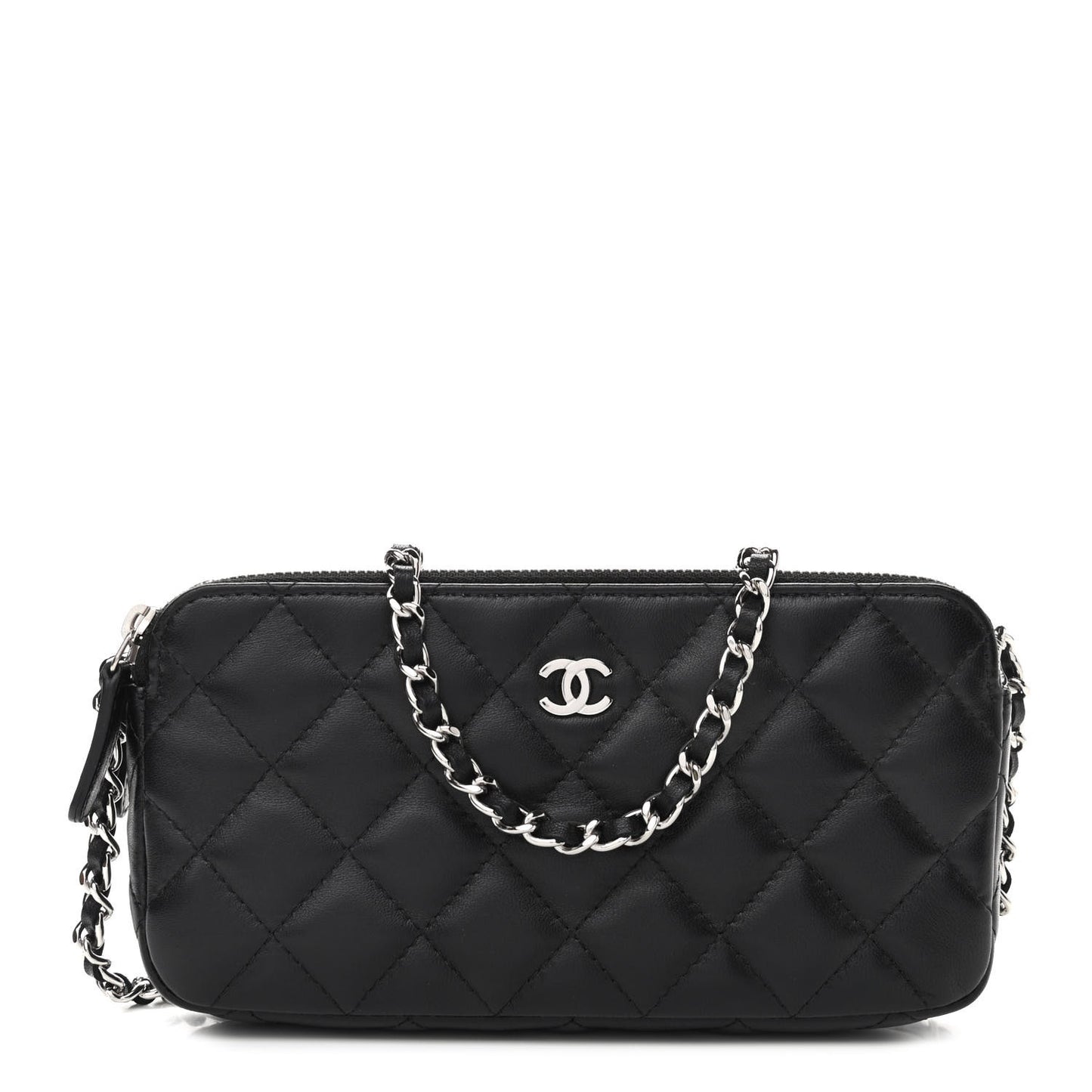 Lambskin Quilted Small Clutch With Chain Black