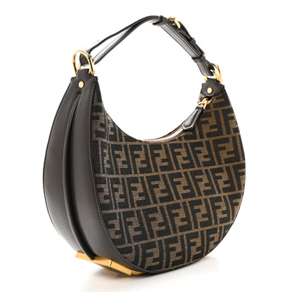 Fendi Fabric Jacquard Vitello Grace FF 1974 Small Fendigraphy Hobo Bag Tobacco Moro Ebano 3 of 10