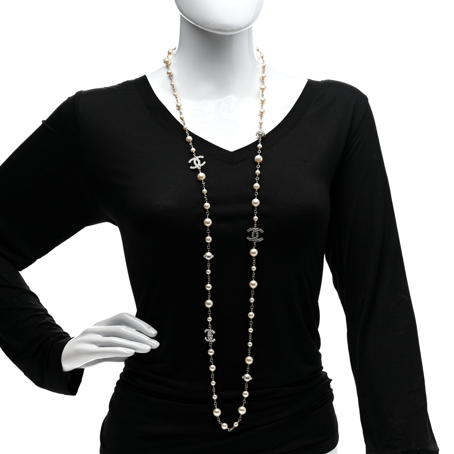 Pearl Crystal CC Necklace Gold