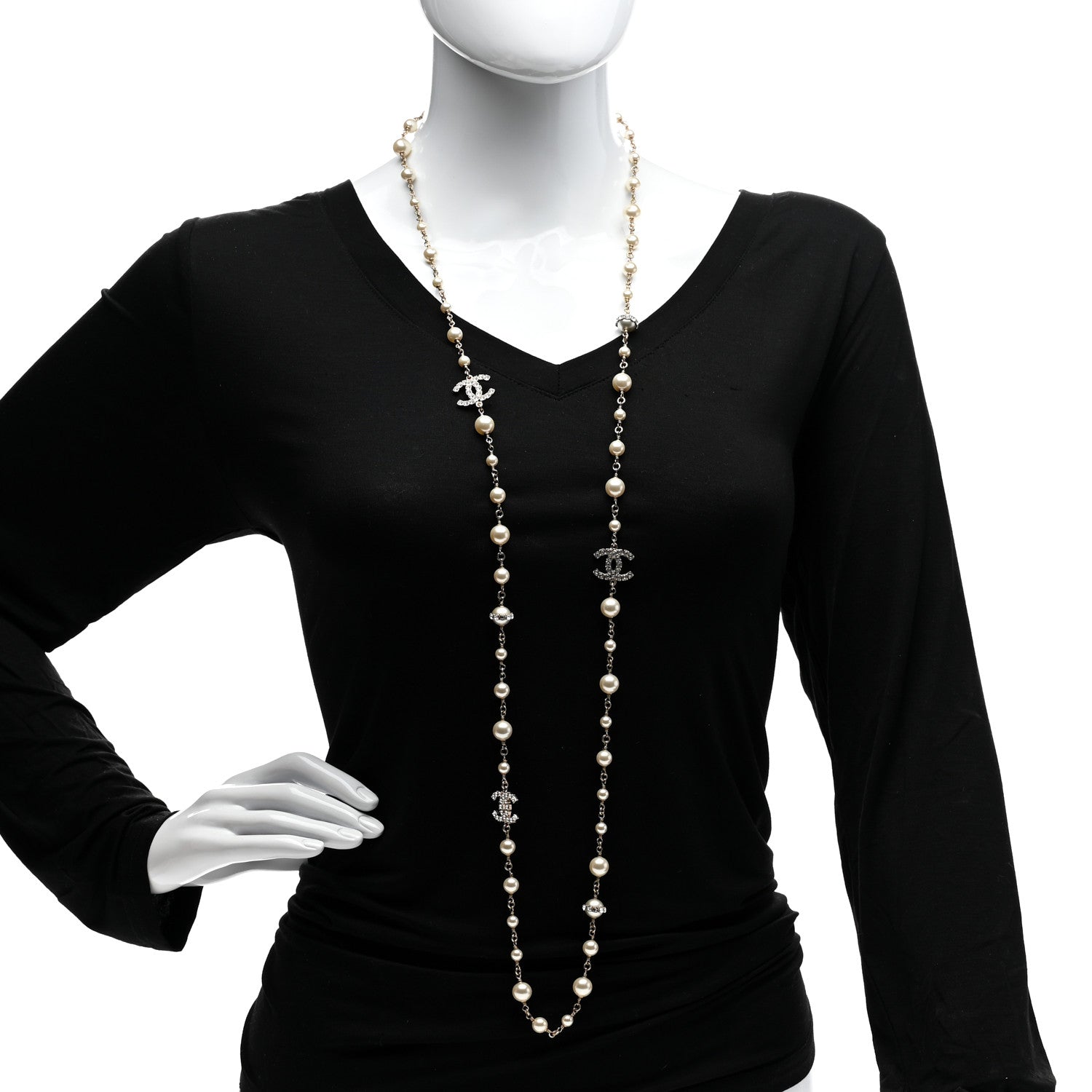Chanel Pearl Crystal CC Necklace Gold 2 of 6